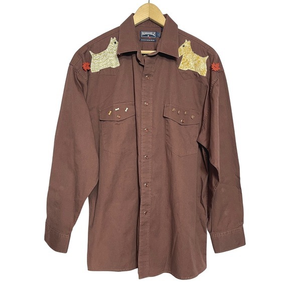 Panhandle Slim Mens L‎ Pearl Snap Western Cowboy Shirt Brown Dog Embroidered - Picture 3 of 14